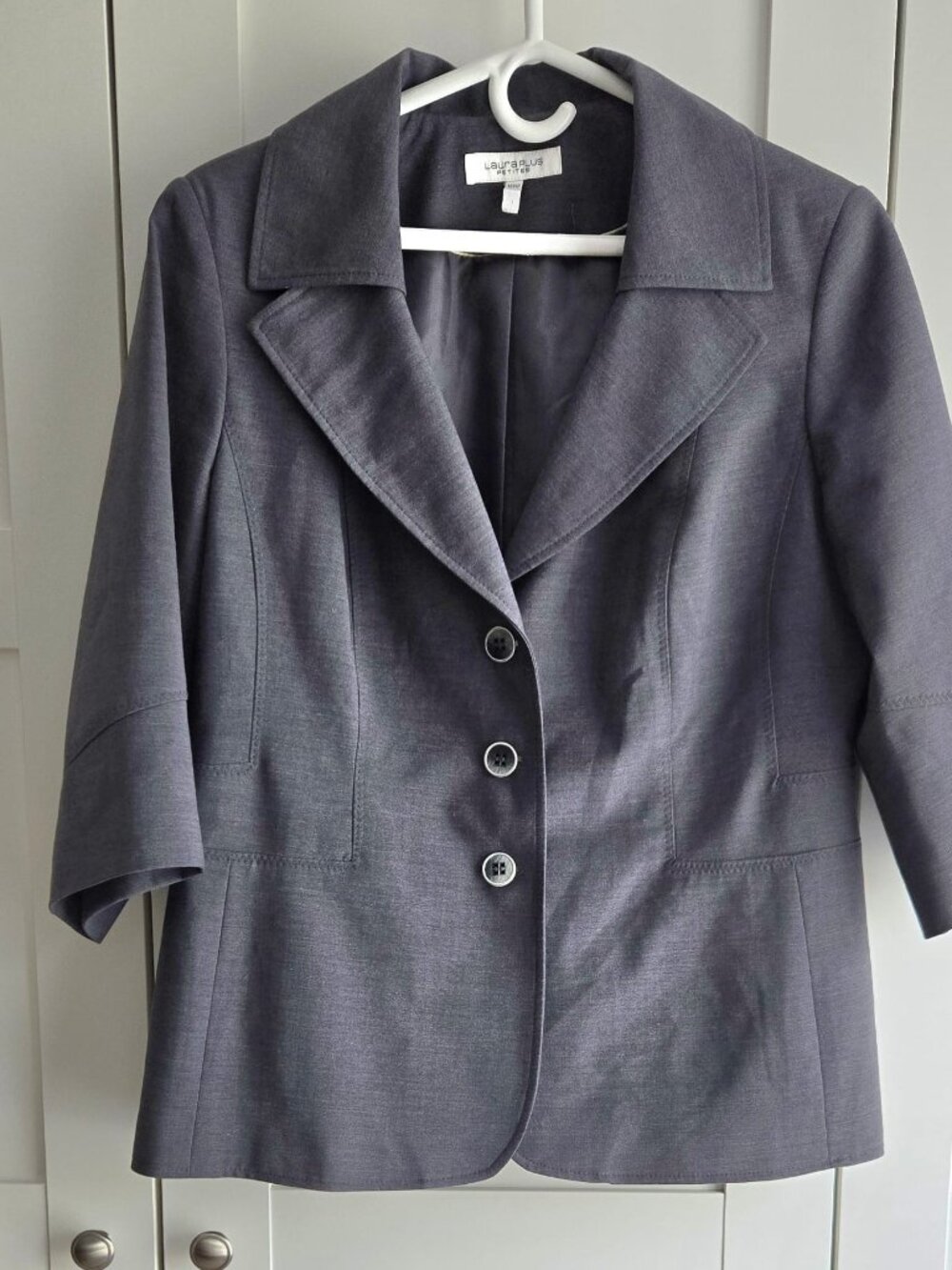 Laura Plus Petites Slate Grey Tailored Blazer Jacket 14WP Wool Blend 3/4 Sleeve - Picture 2 of 9